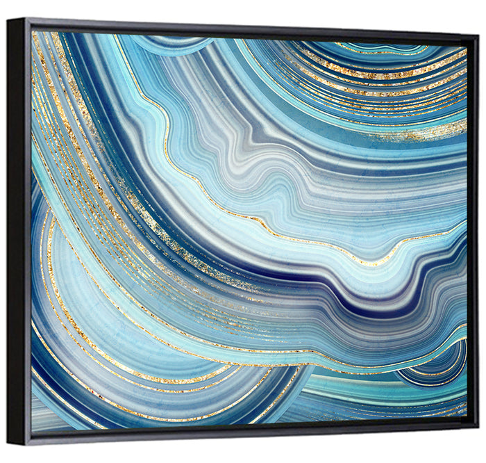 Navy and Gold Agate Slice Wall Art as a framed canvas