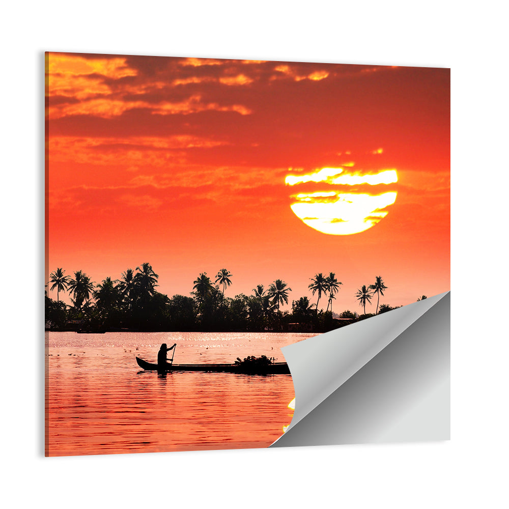 Silhouette Of Boat & Fisherman Wall Art