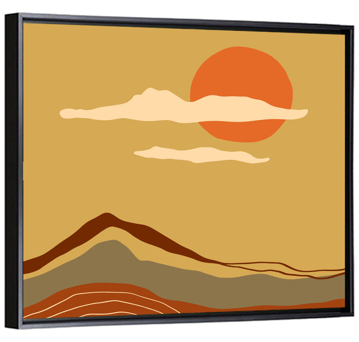 Terracotta Sunset Landscape Wall Art as a framed canvas
