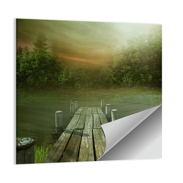 Wooden Jetty on Misty Lake Wall Art as a poster print