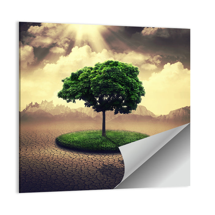 Circular Grass Oasis with Lone Tree Wall Art as a poster print