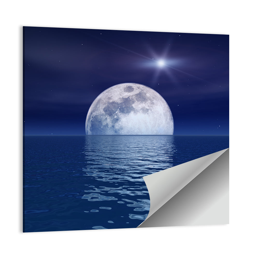 Quasar Star & Moon Over Sea Wall Art