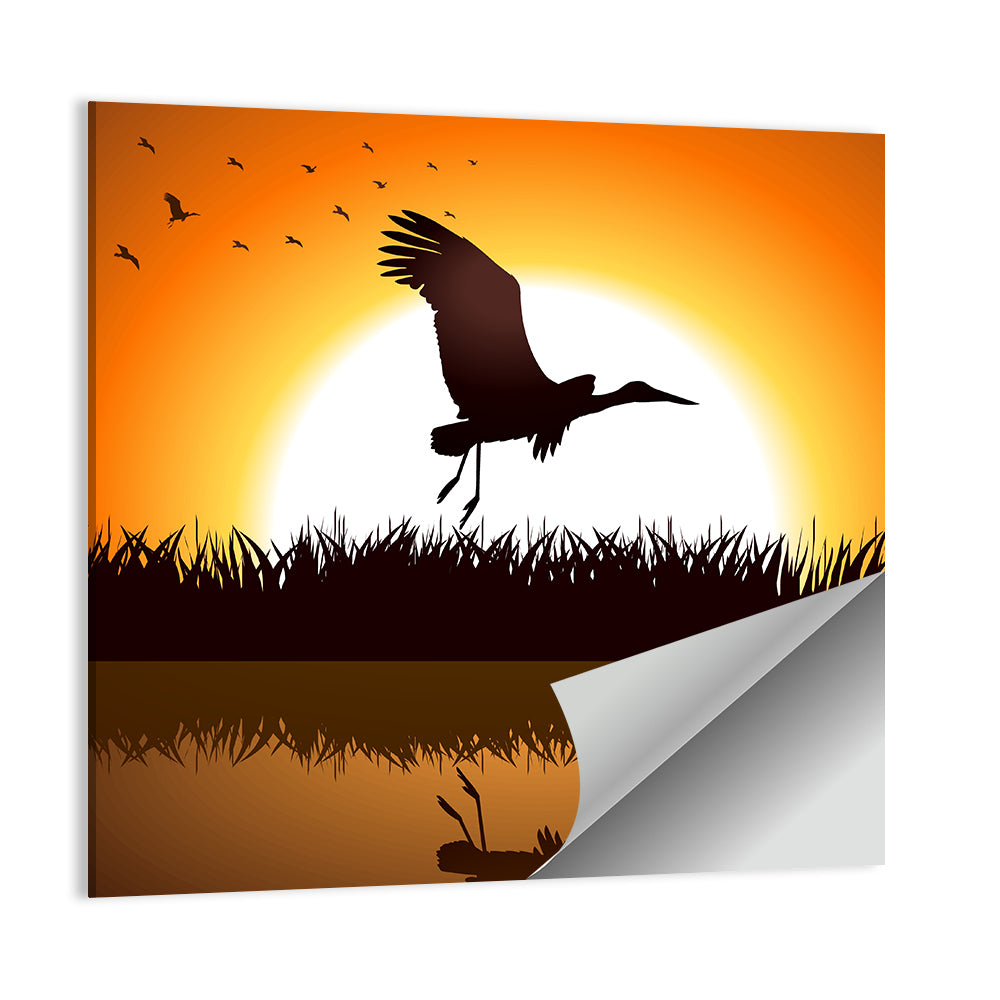 Silhouette Illustration Of Stork Wall Art