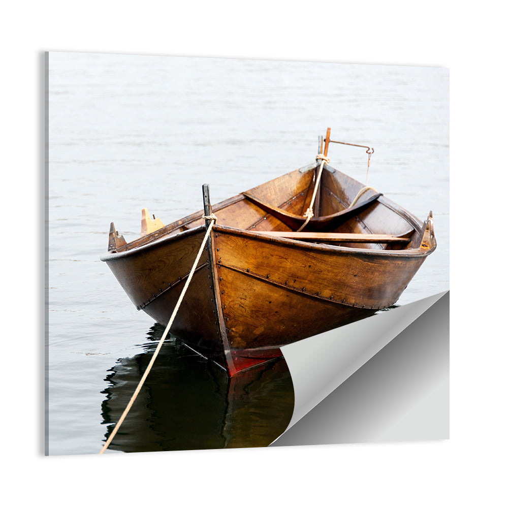 Wooden Row Boat On Water Wall Art