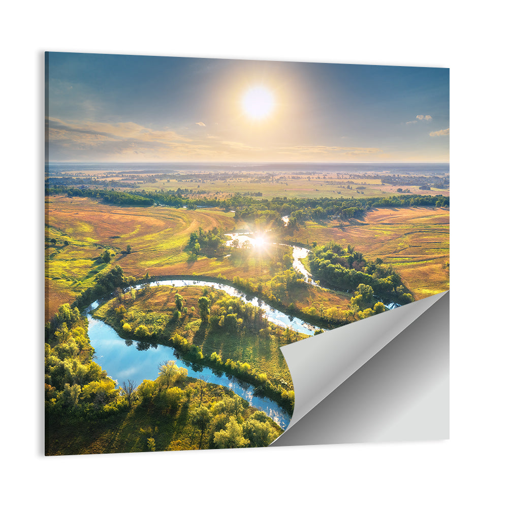Curving River At Sunrise In Summer Wall Art