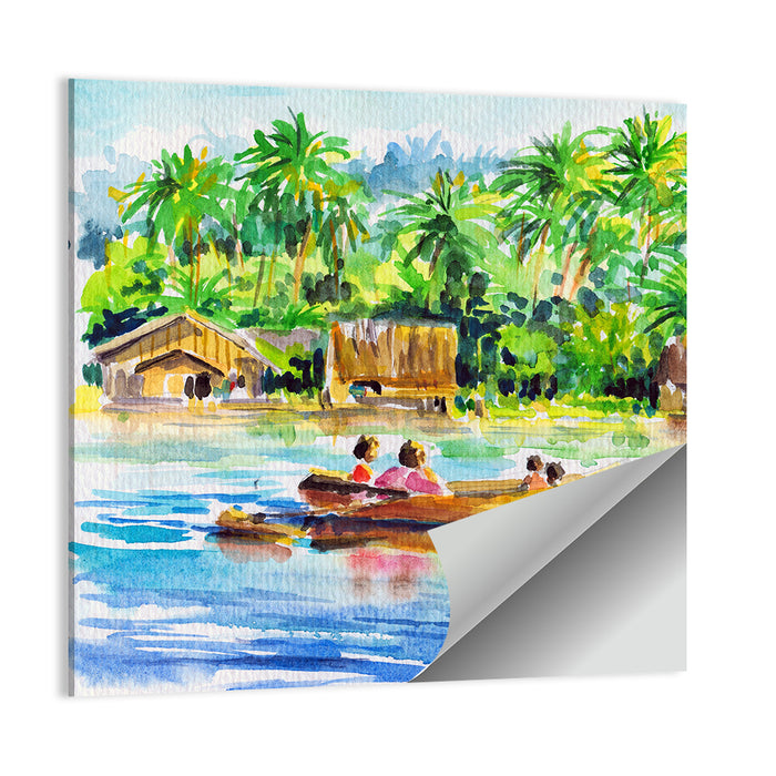 Boat in Tropical Village Wall Art as a poster print