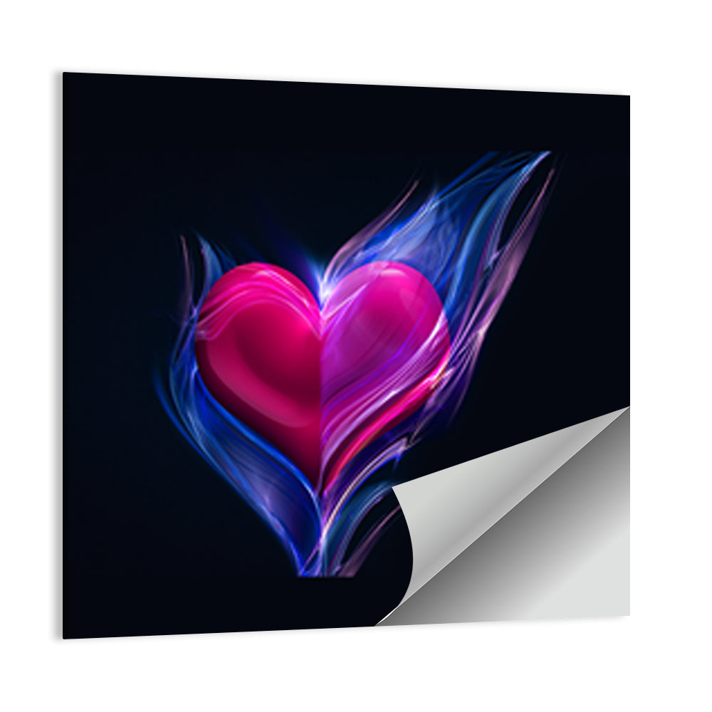 Burning Pink Heart In Blue Fire Wall Art