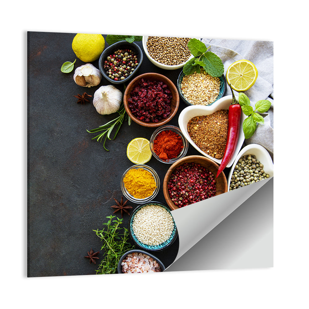 Various Spices In A Bowls Wall Art