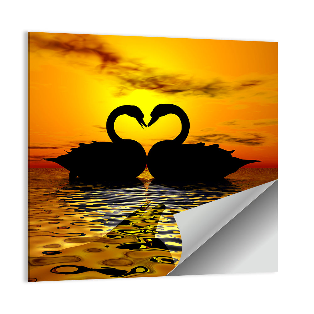 Swan Love Sunset Wall Art