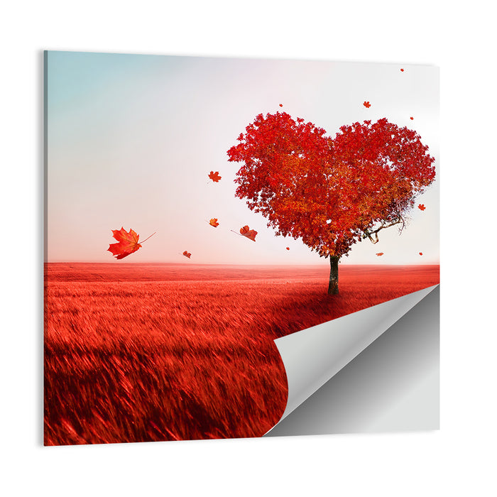 Heart-shaped Tree in Red Field Wall Art as a poster print