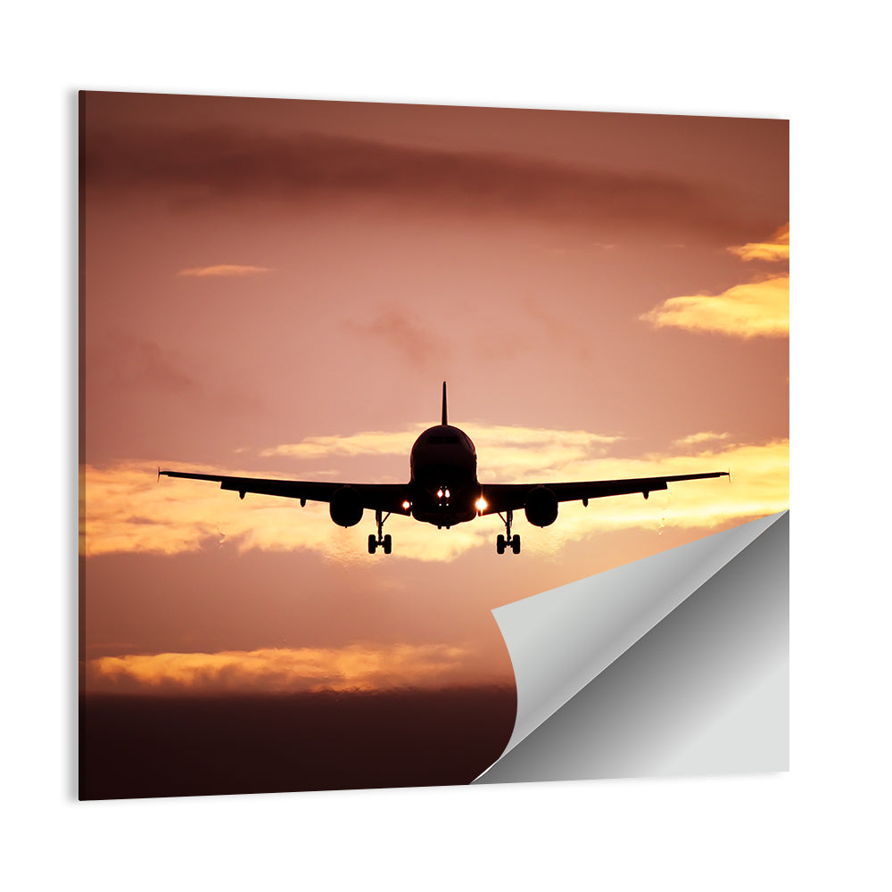 Plane In The Sunset Sky Wall Art