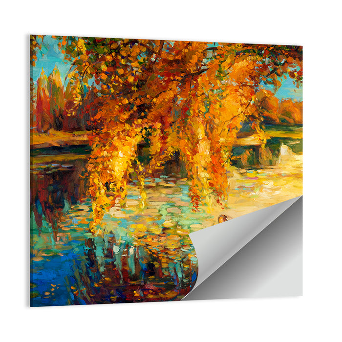 Autumn Lake with Weeping Willow Wall Art as a poster print