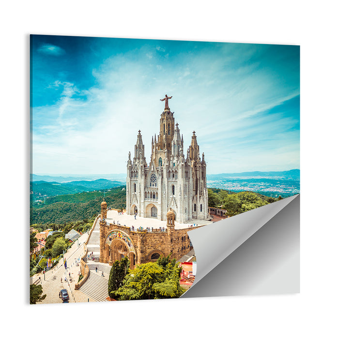 Tibidabo Church with Christ Statue Wall Art as a poster print