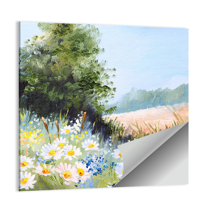 Daisy Meadow with Red Poppies Wall Art as a poster print