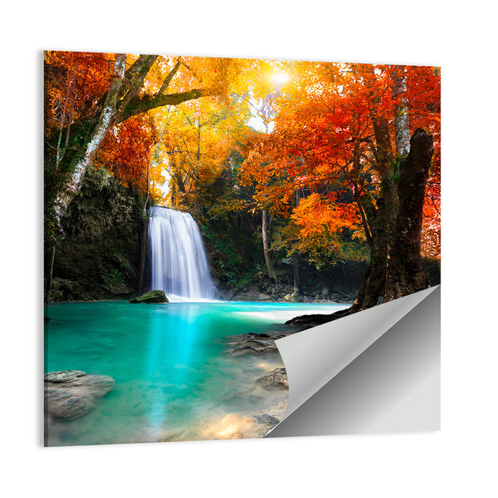 Autumn Forest Waterfall, Thailand Wall Art as a poster print