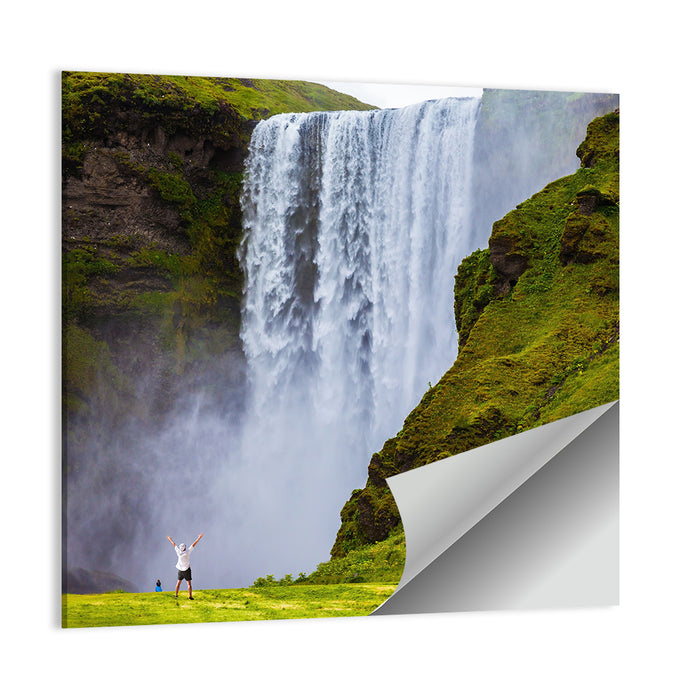 Skogafoss Waterfall with Moss Covered Cliffs Wall Art as a poster print
