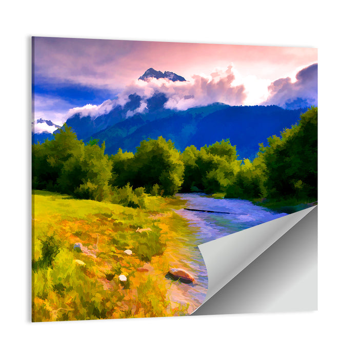 Mountain River Through Meadow Wall Art as a poster print
