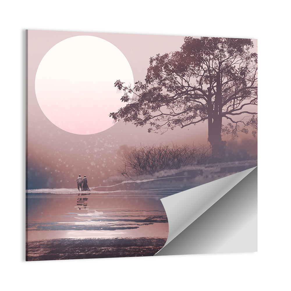 Couple Under Moon Wall Art