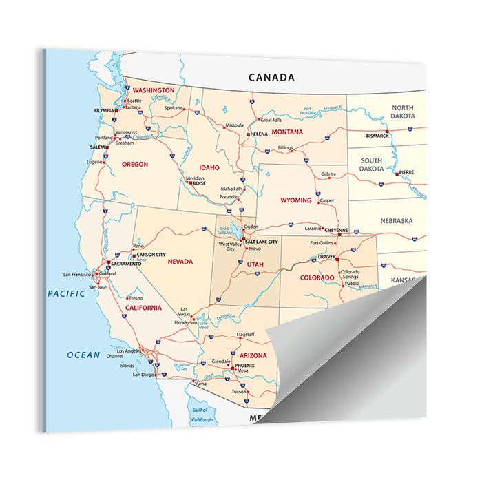 Western United States Map Wall Art as a poster print