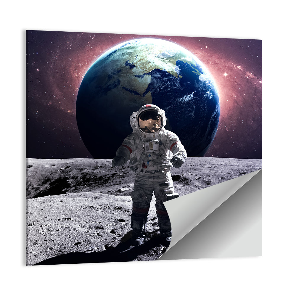 Astronaut At Spacewalk On Moon Wall Art