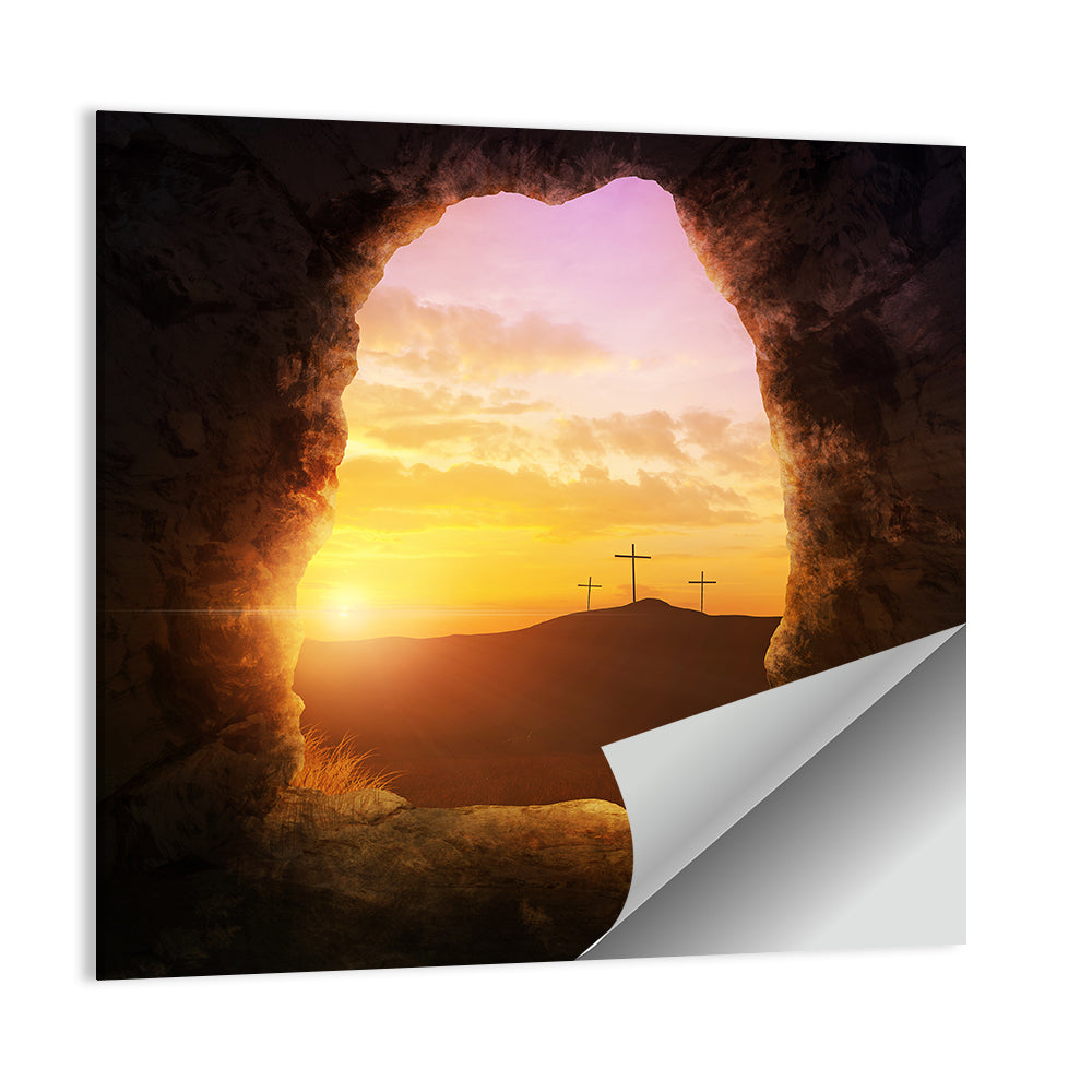 Empty Tomb With Three Crosses Wall Art