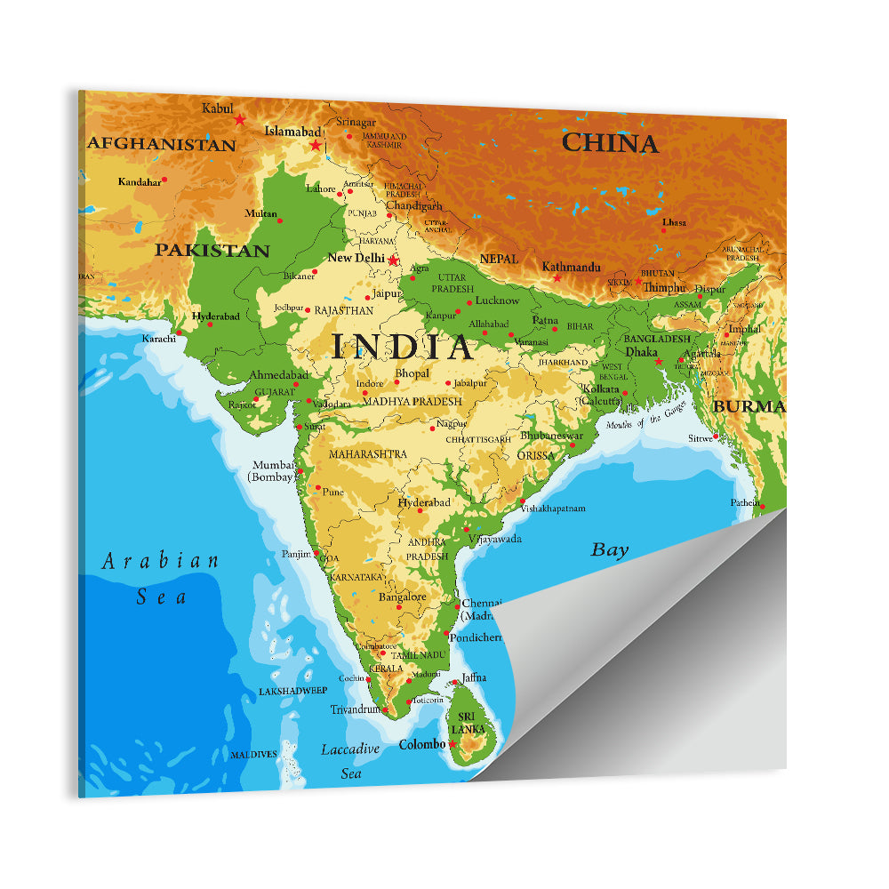 India Relief Map Wall Art