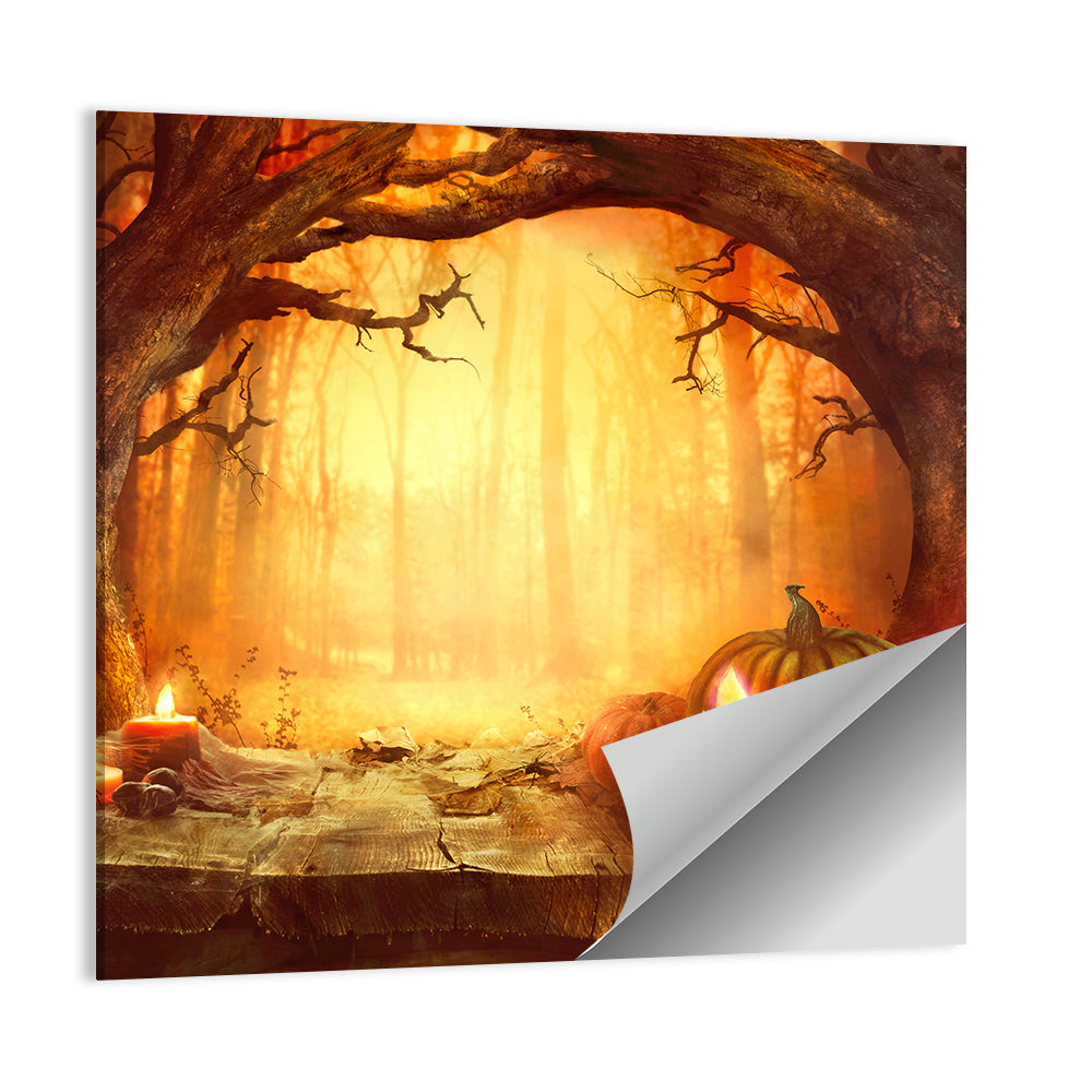 Halloween Pumpkin In Dark Forest Wall Art