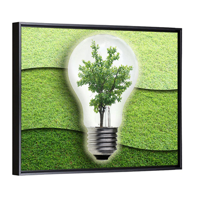 Light Bulb Tree Earth Concept Wall Art as a framed canvas