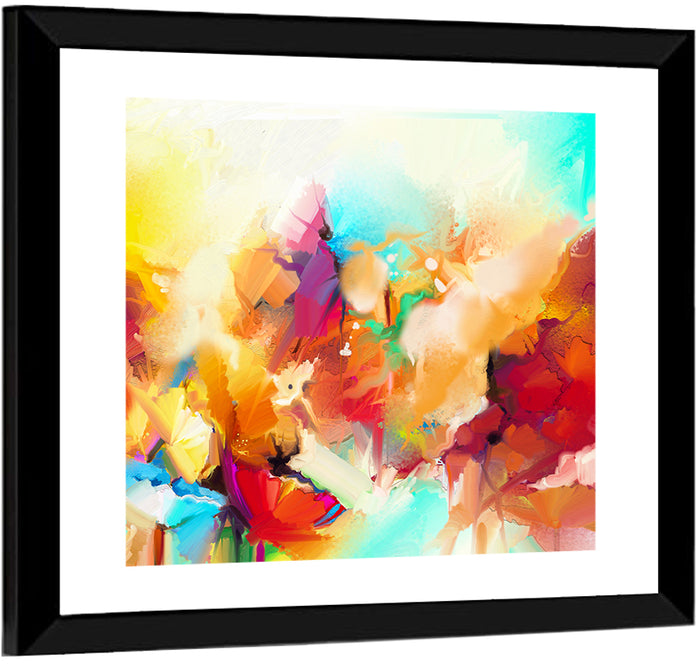 Vibrant Semi Abstract Flowers Wall Art as a framed print