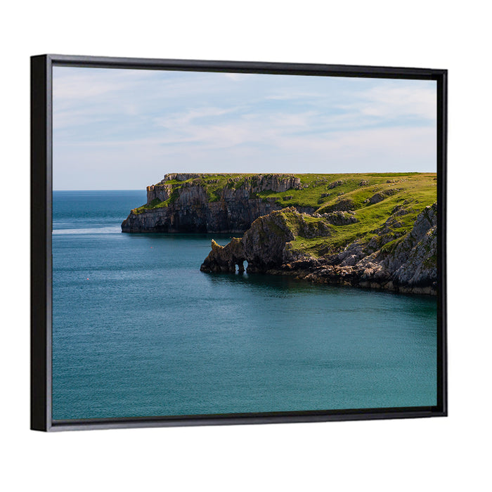 Barafundle Bay Clifftop and Sea Arch Wall Art as a framed canvas