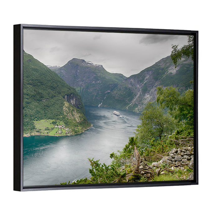 Geirangerfjord with Cruise Ship Wall Art as a framed canvas