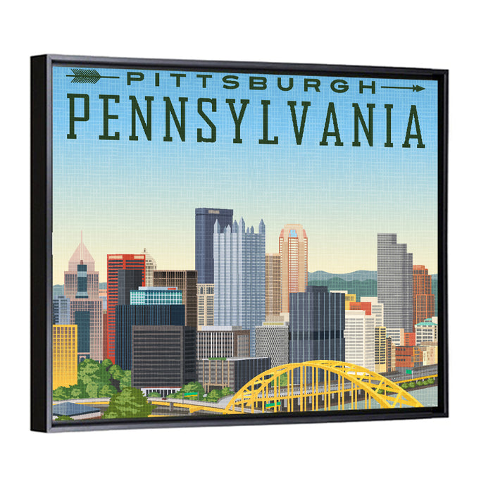 Pittsburgh Fort Pitt Bridge Skyline Wall Art as a framed canvas