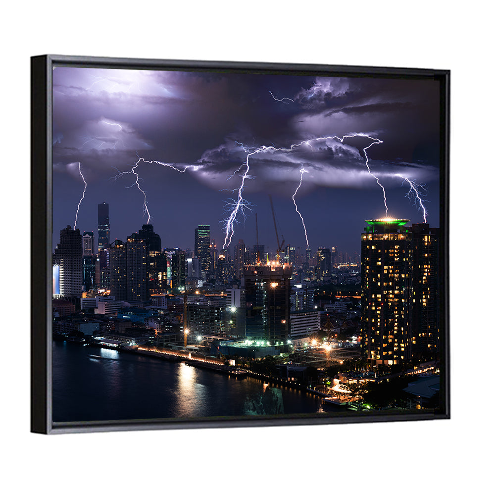 Lightning Storm Over City Wall Art