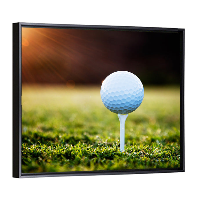 Golf Ball on Tee at Sunset Wall Art as a framed canvas