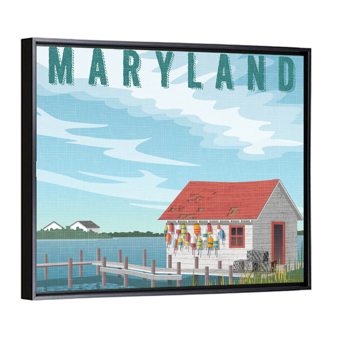 Maryland Harbor Scene Wall Art as a framed canvas