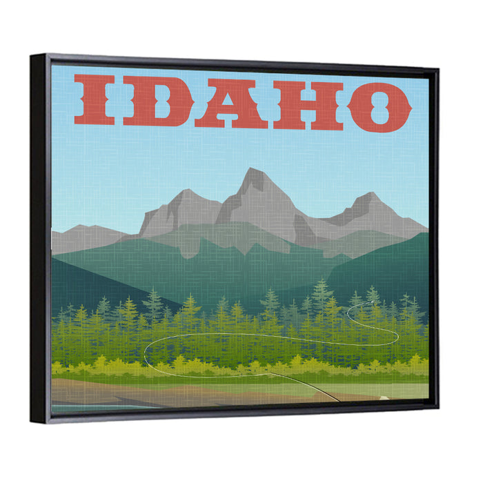 Vintage Idaho Travel Design Wall Art as a framed canvas