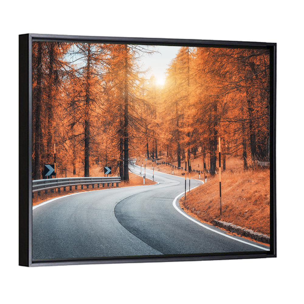Road In Autumn Forest At Sunset Wall Art