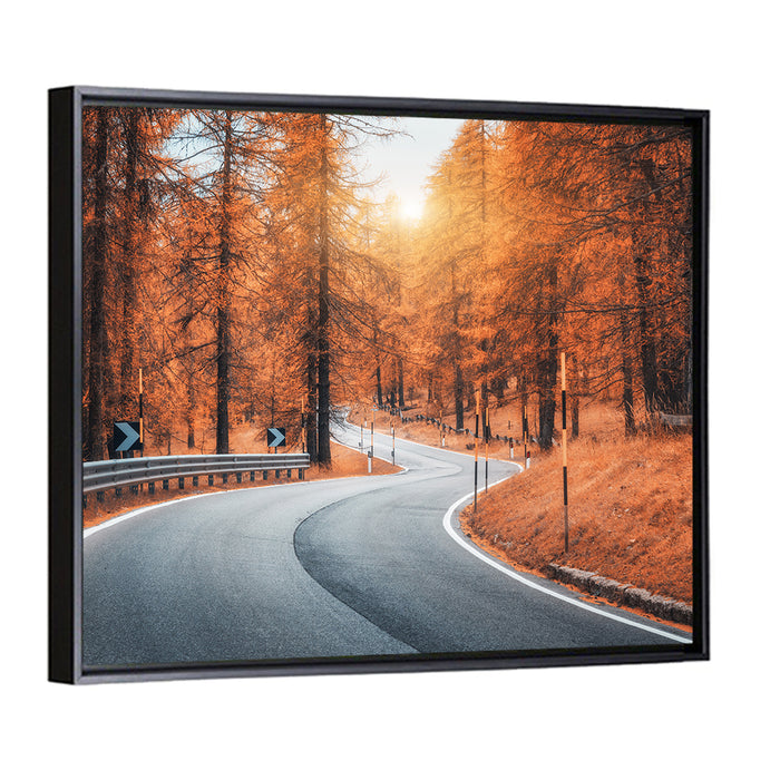 Autumn Road at Sunset Wall Art as a framed canvas