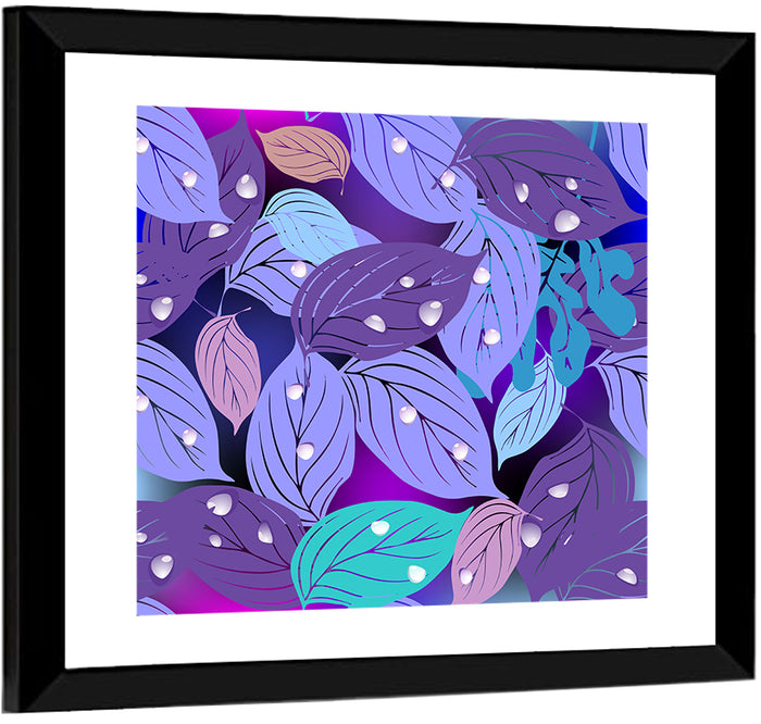 Dewy Leaf Pattern Wall Art as a framed print