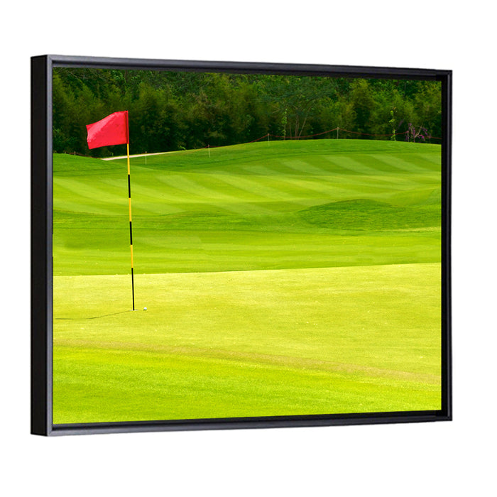 Red Golf Flag on the Green Wall Art as a framed canvas