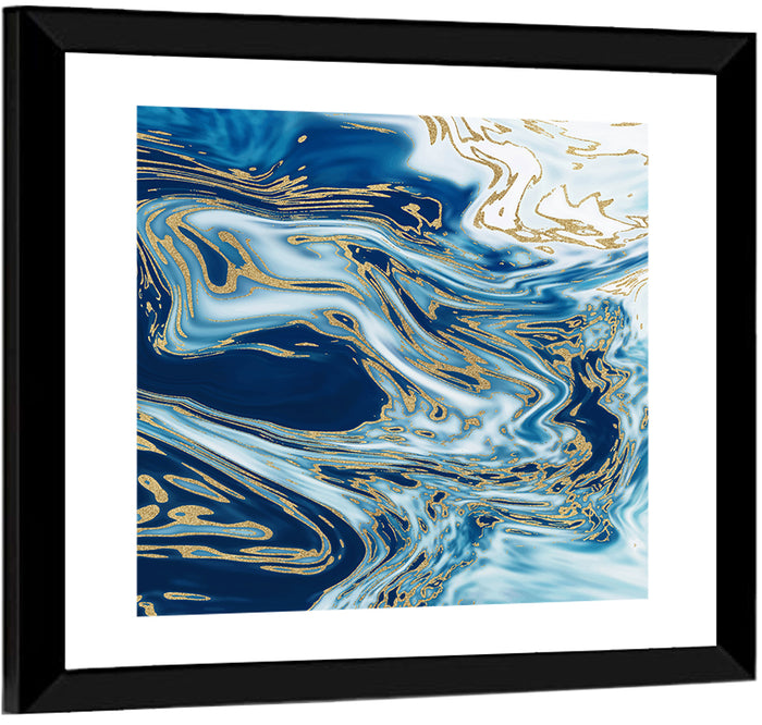 Blue Marble with Gold Veins Wall Art as a framed print