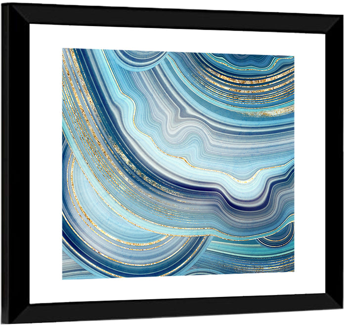 Navy and Gold Agate Slice Wall Art as a framed print