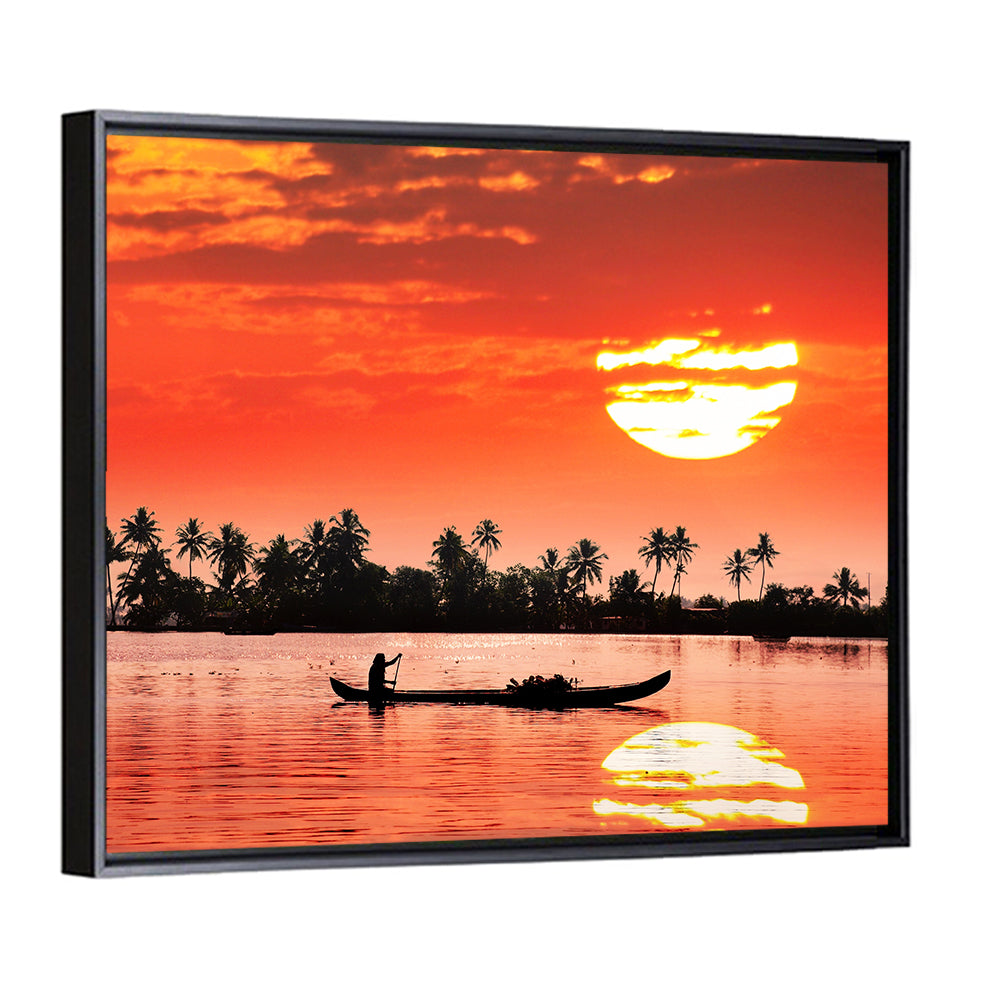 Silhouette Of Boat & Fisherman Wall Art