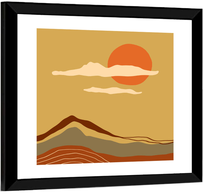Terracotta Sunset Landscape Wall Art as a framed print