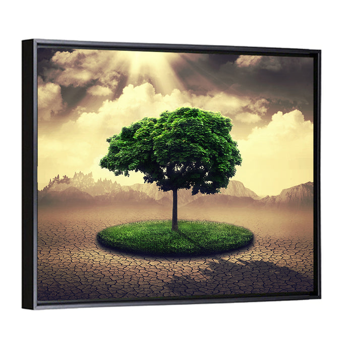 Circular Grass Oasis with Lone Tree Wall Art as a framed canvas