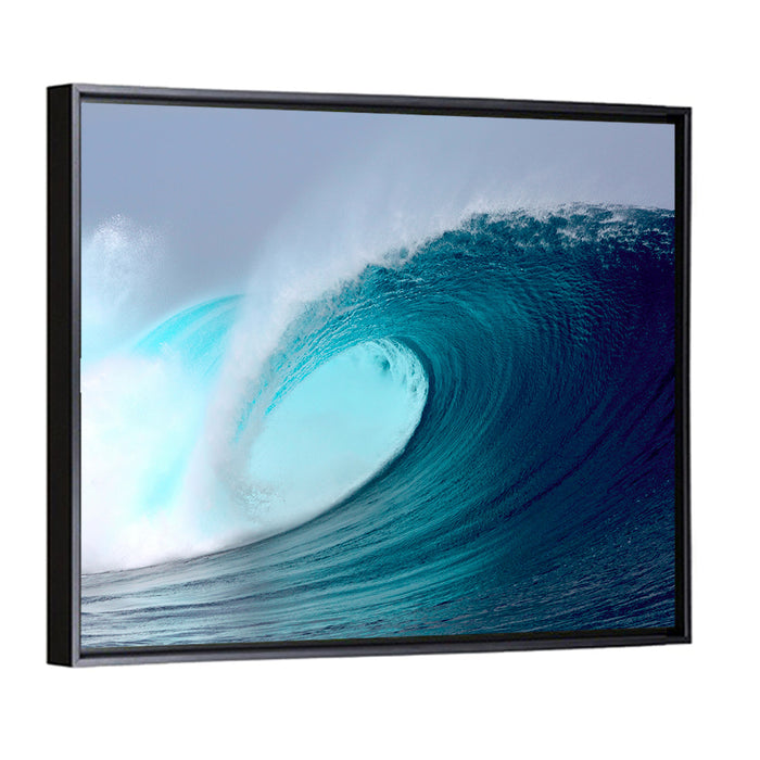 Tropical Blue Barrel Wave Wall Art as a framed canvas