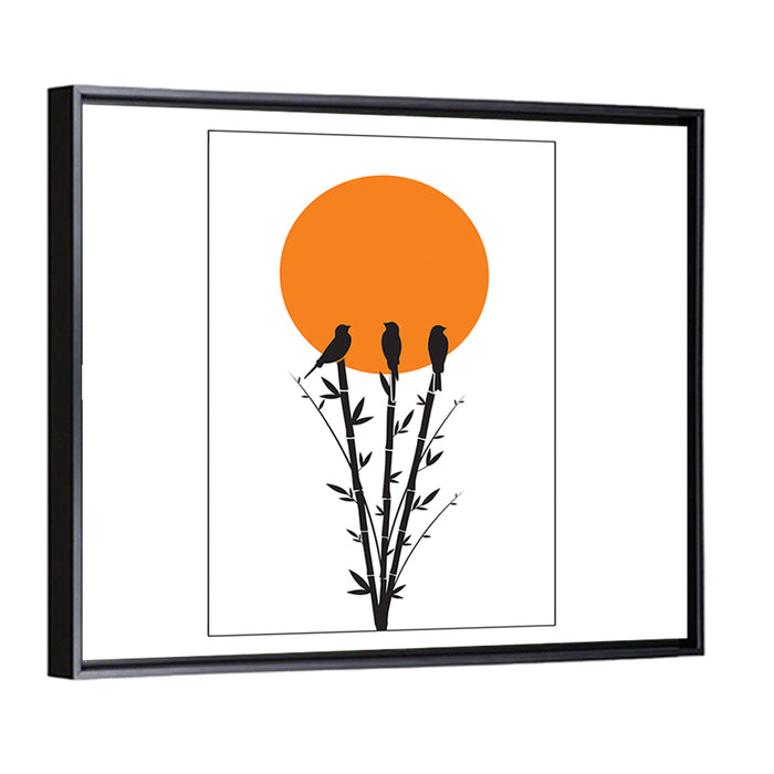 Bamboo and Birds Silhouette Wall Art as a framed canvas