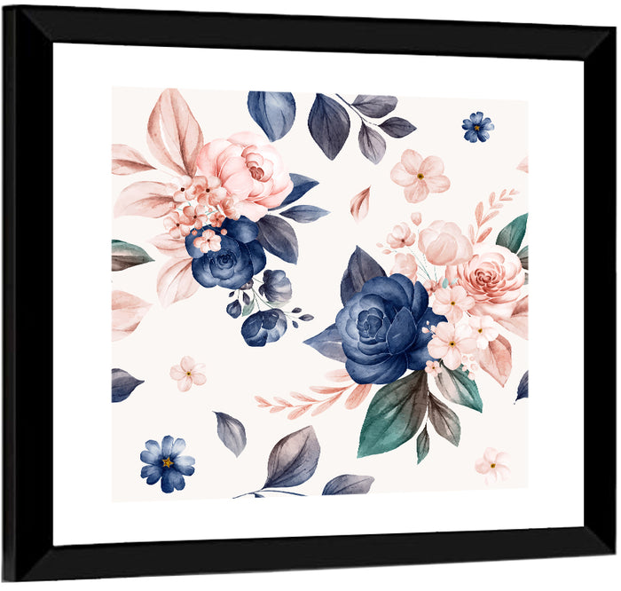 Peach Watercolor Rose Pattern Wall Art as a framed print