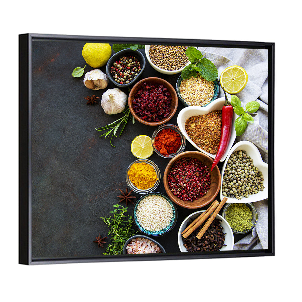 Various Spices In A Bowls Wall Art