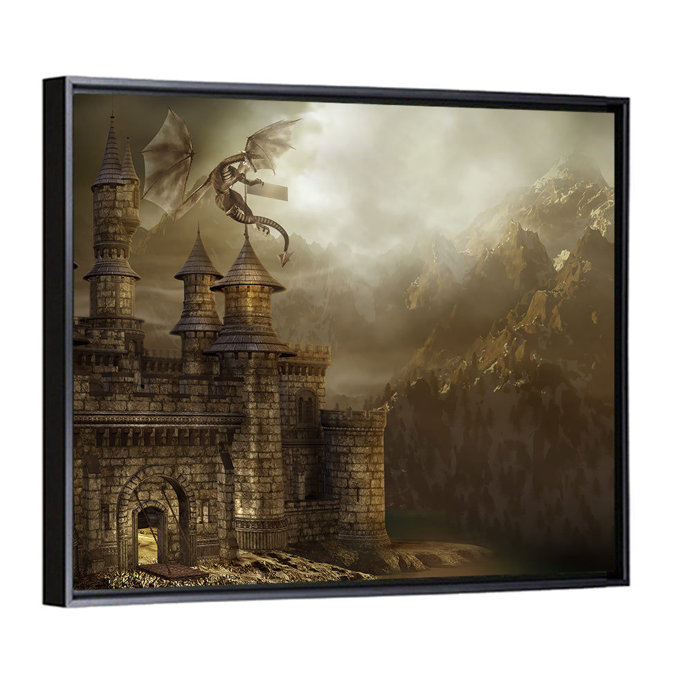 Fantasy Castle With Dragon Wall Art